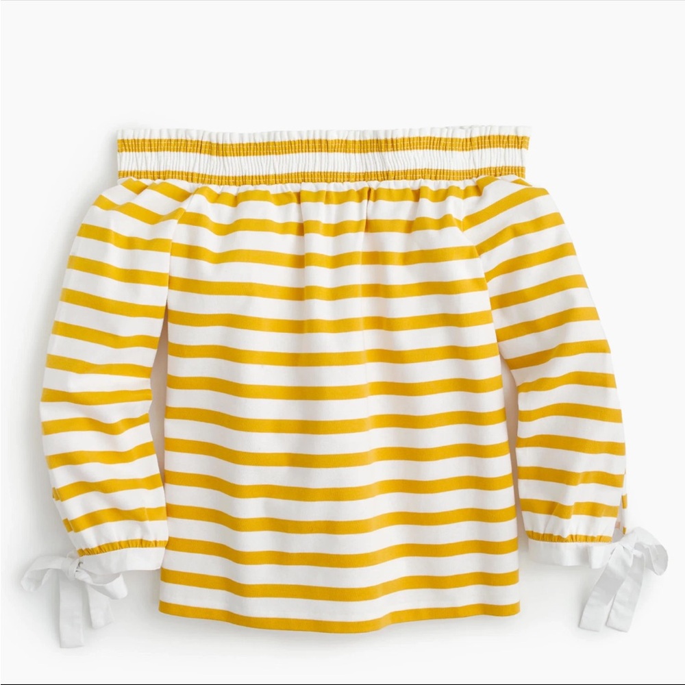 J. Crew Off Shoulder Yellow Stripe Bow Sleeve Detail Top